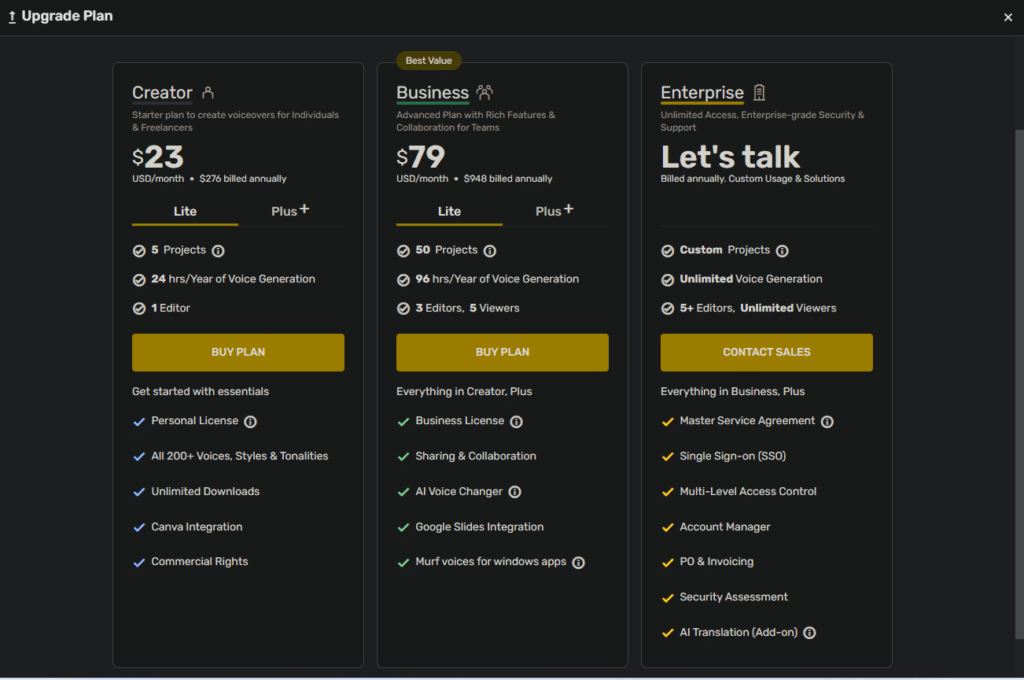 Murf ai pricing